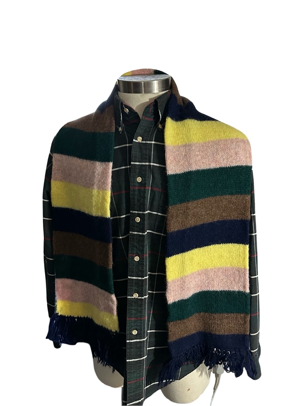 Vtg 70s Brooks Brothers Brooksgate Multi Striped Knit Fringe Scarf 62x9 Wool